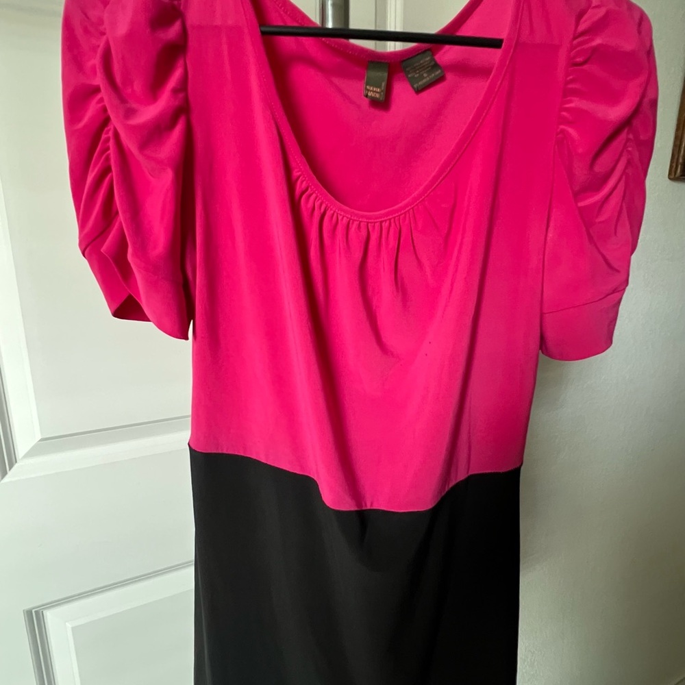 Vibrant Pink Dress with Black Accents